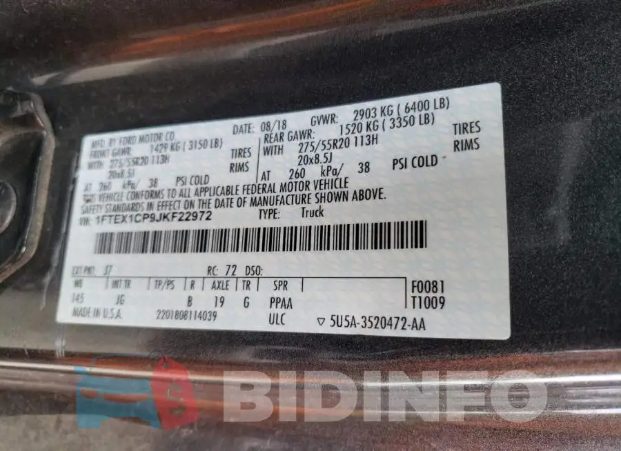 1FTEX1CP9JKF22972 Photo# 12