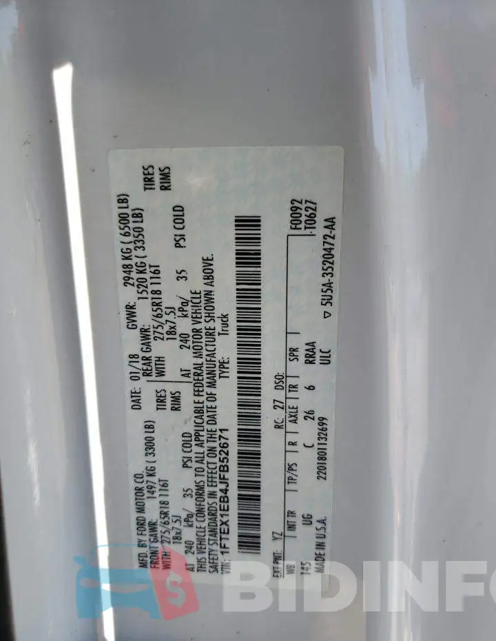 1FTEX1EB4JFB52671 Photo# 12