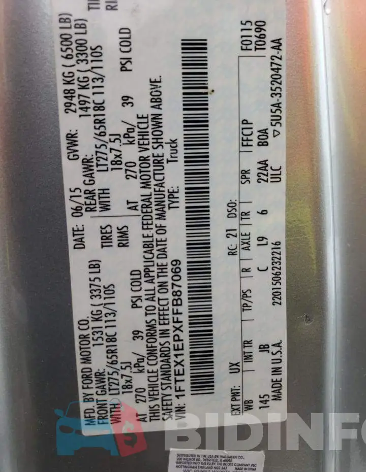 1FTEX1EPXFFB87069 Photo# 12