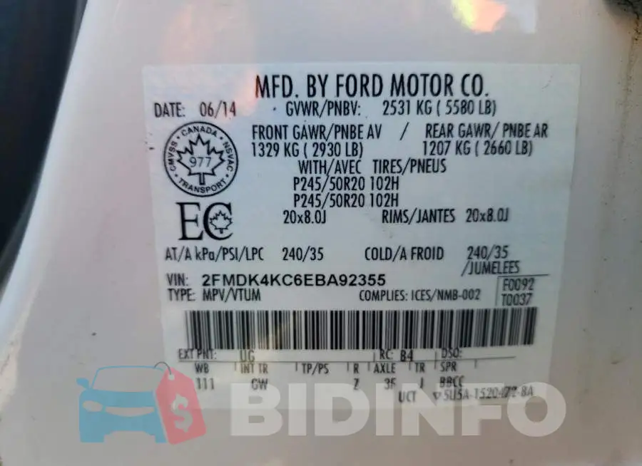 2FMDK4KC6EBA92355 Photo# 13