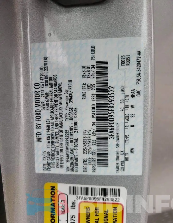 3FA6P0D95FR293522 Photo# 13