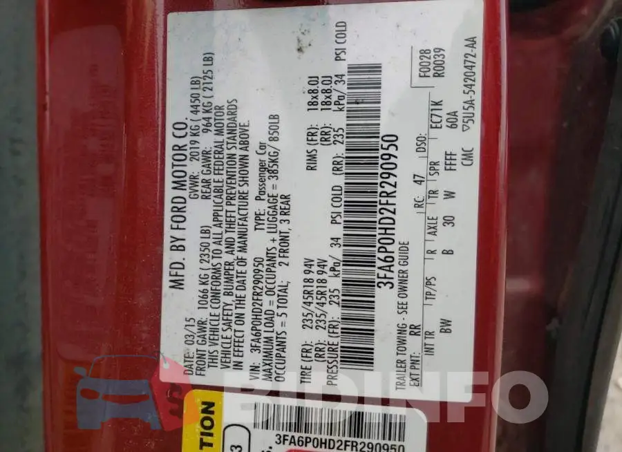 3FA6P0HD2FR290950 Photo# 12