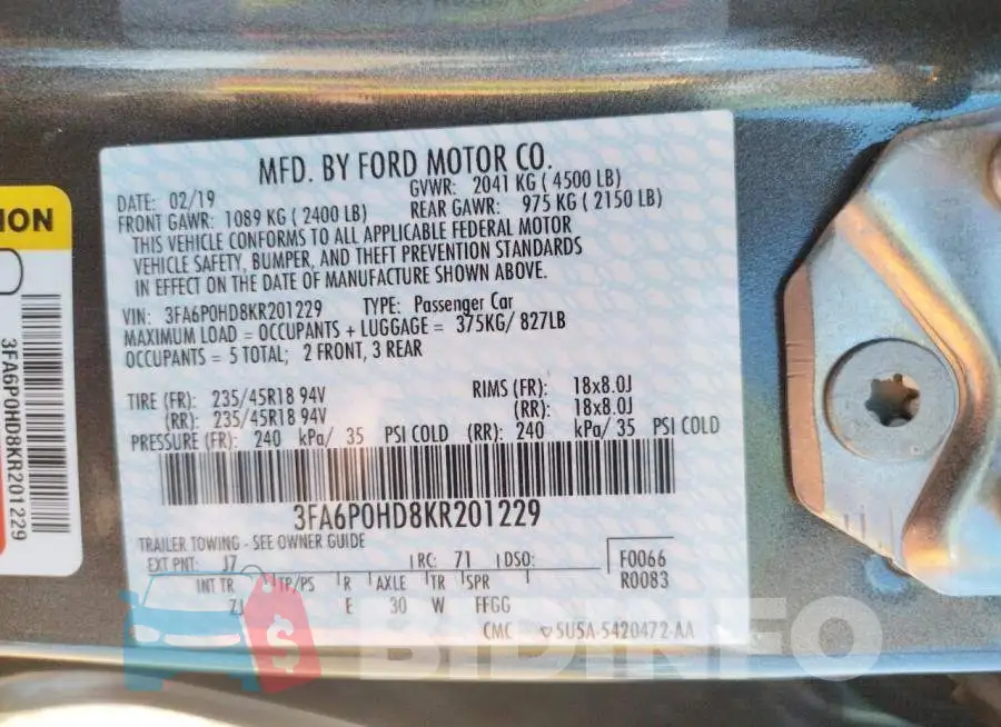 3FA6P0HD8KR201229 Photo# 12
