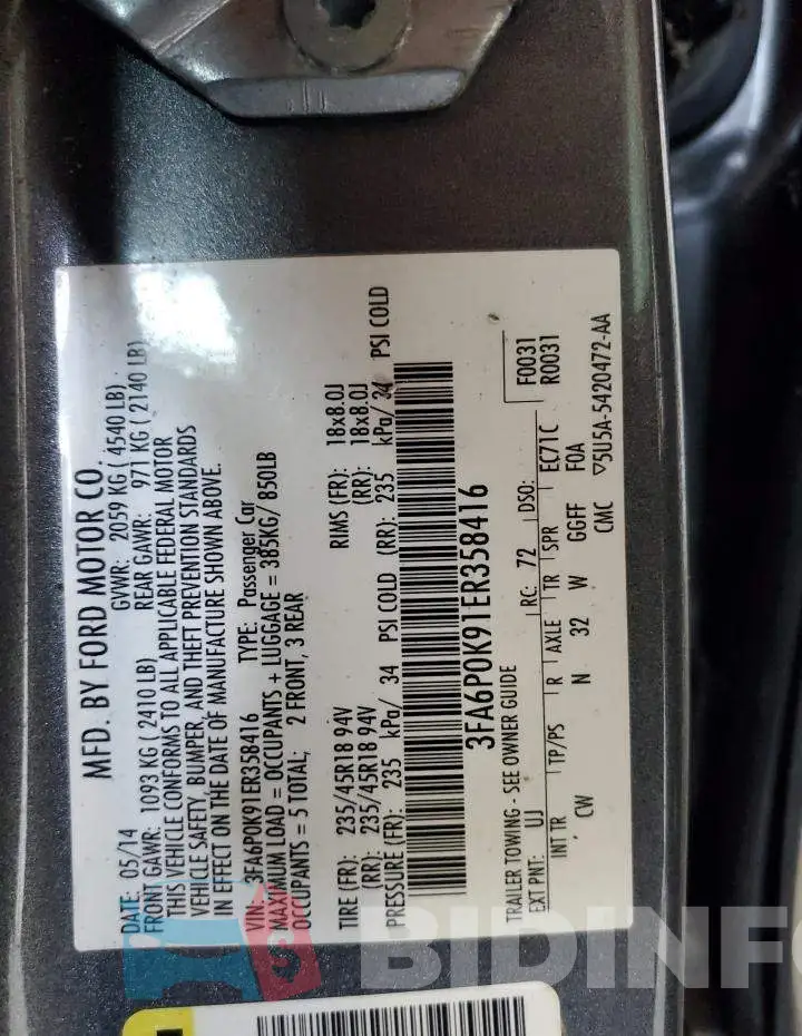 3FA6P0K91ER358416 Photo# 12