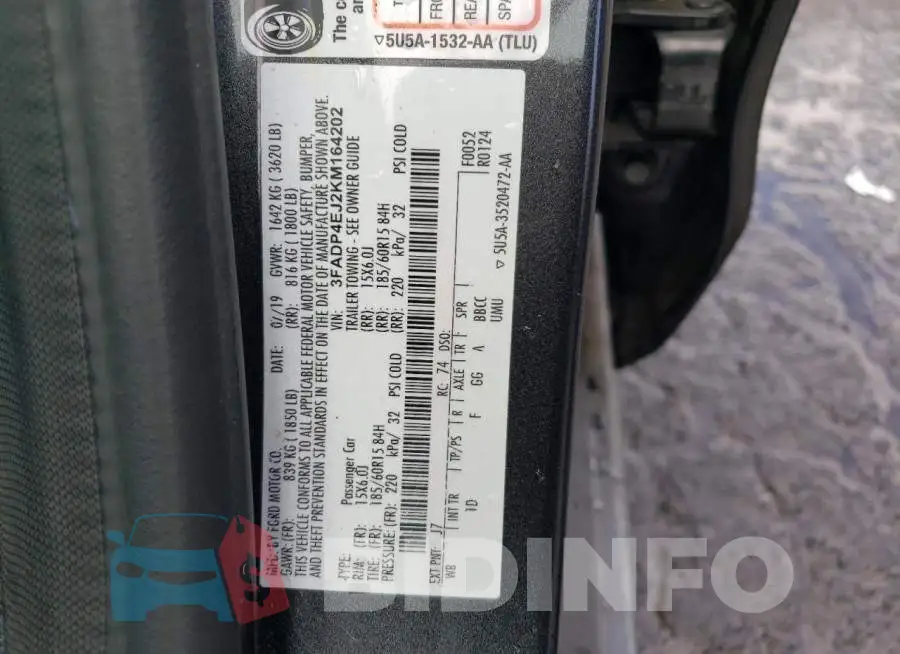 3FADP4EJ2KM164202 Photo# 12