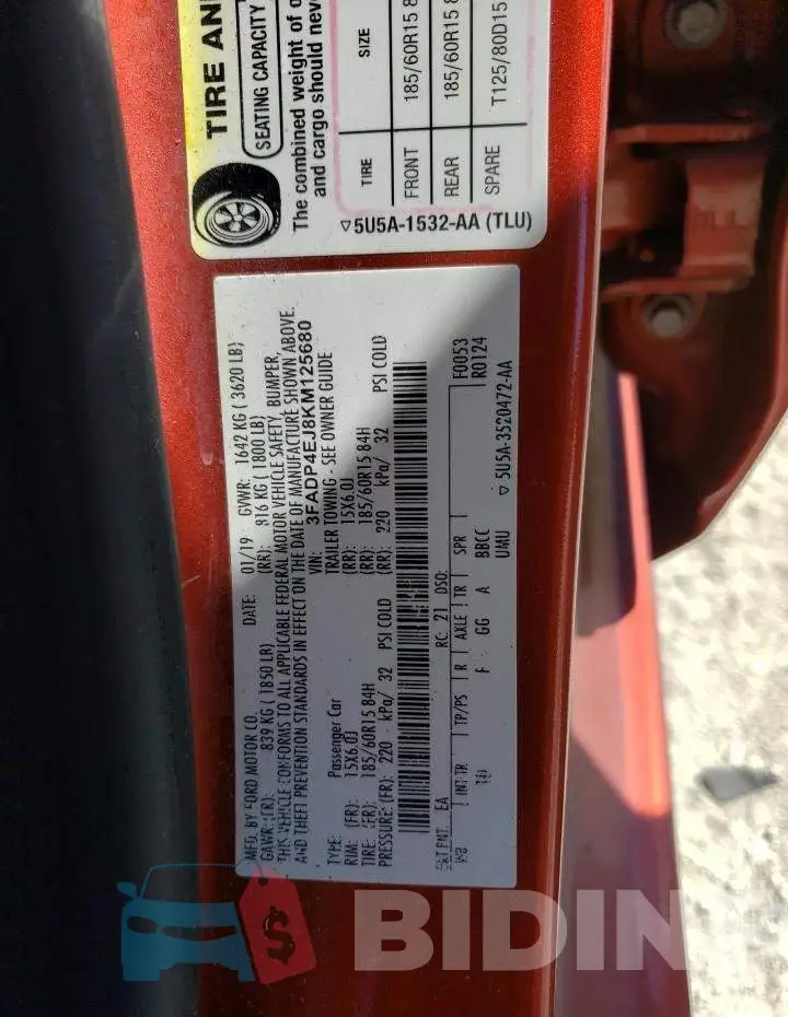 3FADP4EJ8KM125680 Photo# 13
