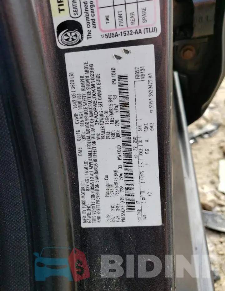 3FADP4EJXKM102398 Photo# 13