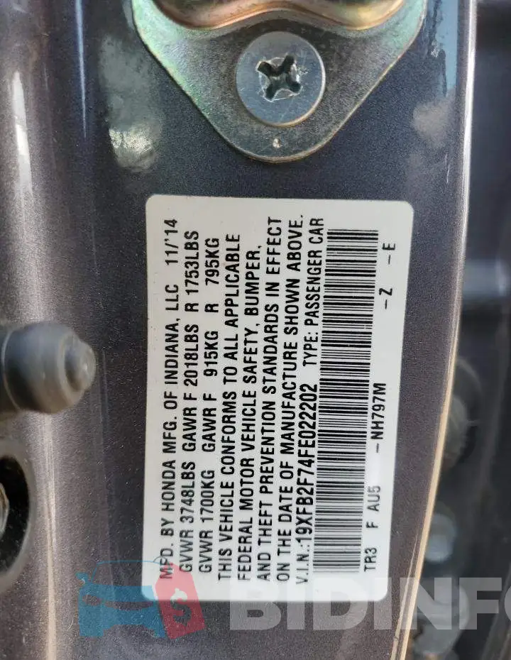 19XFB2F74FE022202 Photo# 12