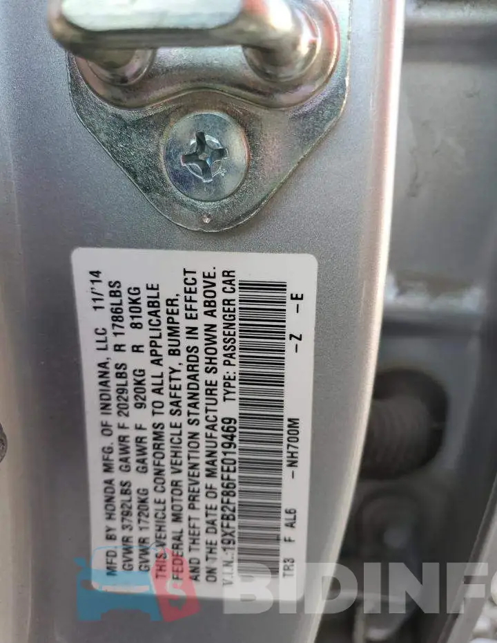 19XFB2F86FE019469 Photo# 13