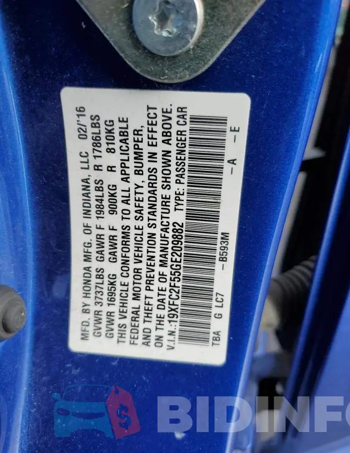19XFC2F55GE209882 Photo# 13