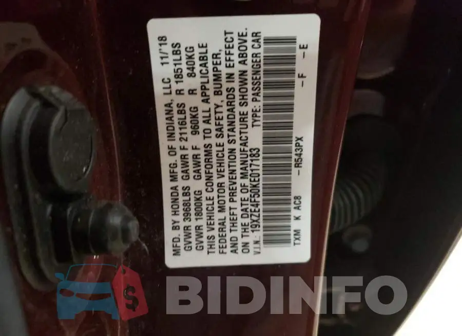19XZE4F50KE017183 Photo# 12