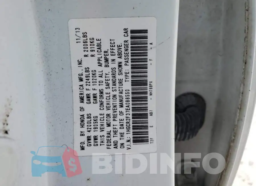 1HGCR2F37EA088550 Photo# 12