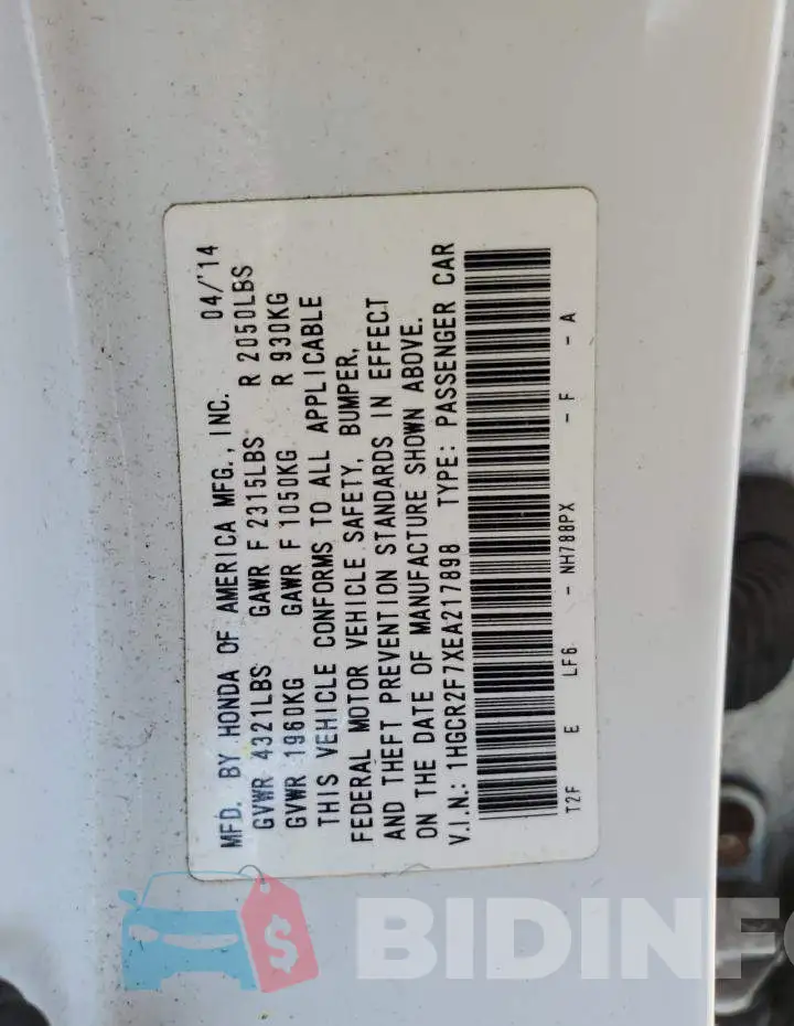 1HGCR2F7XEA217898 Photo# 12