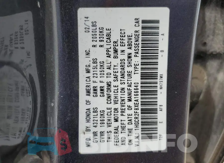 1HGCR2F8XEA166640 Photo# 12