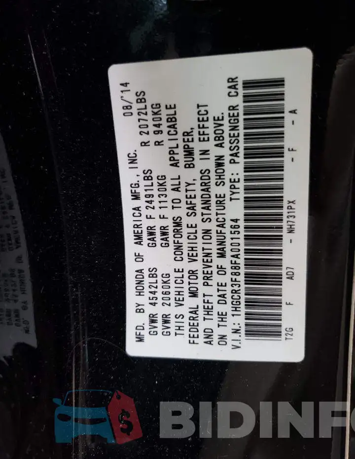 1HGCR3F88FA001564 Photo# 13