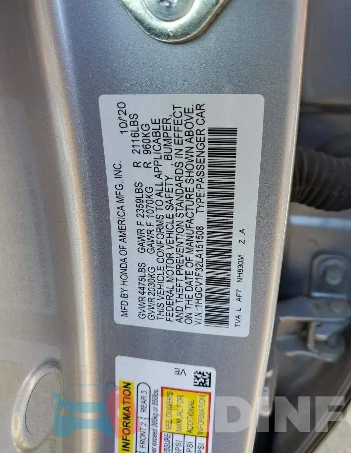 1HGCV1F32LA151508 Photo# 12