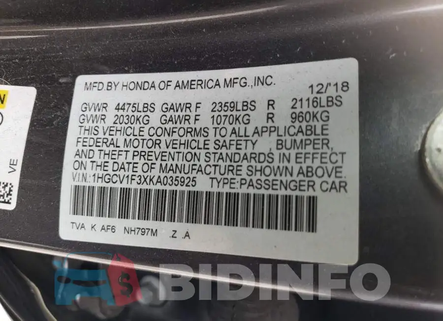 1HGCV1F3XKA035925 Photo# 12