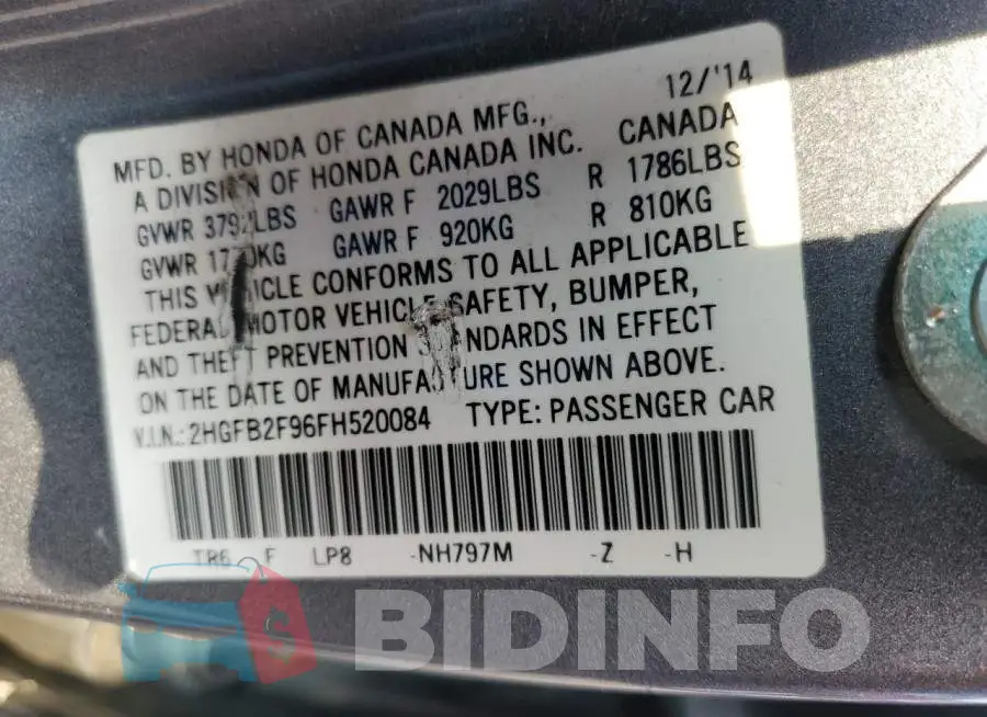 2HGFB2F96FH520084 Photo# 12