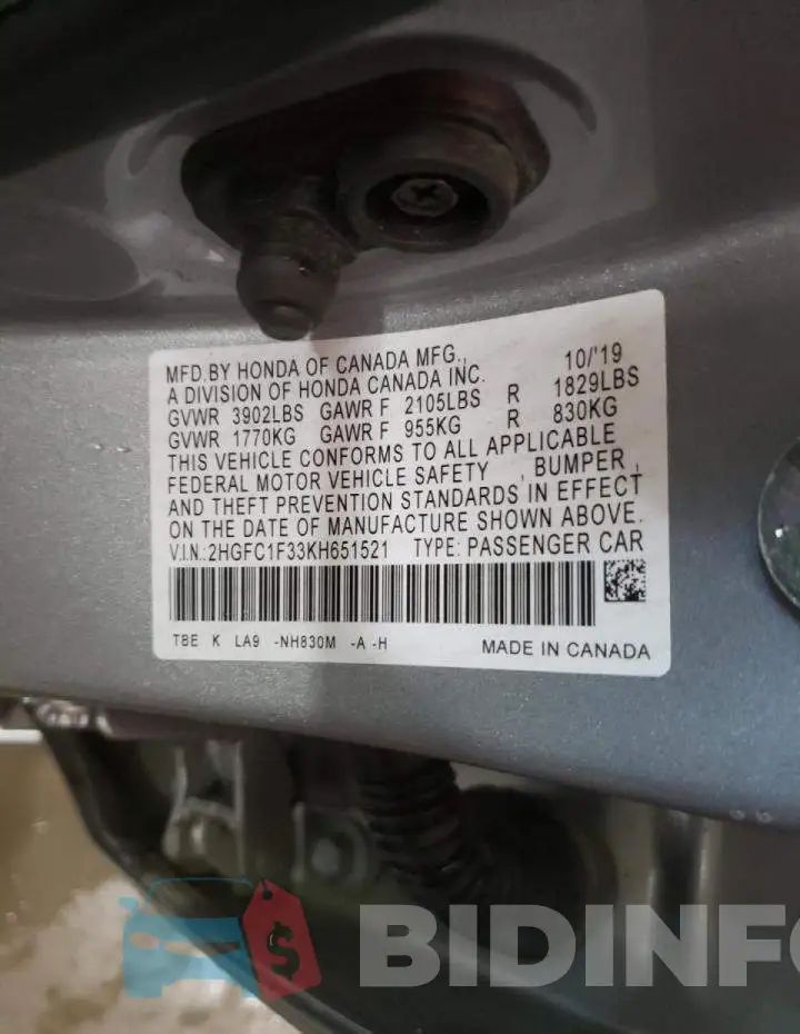 2HGFC1F33KH651521 Photo# 12
