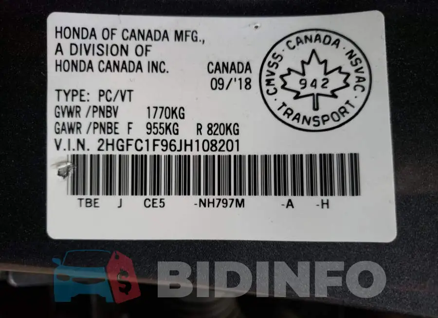 2HGFC1F96JH108201 Photo# 12