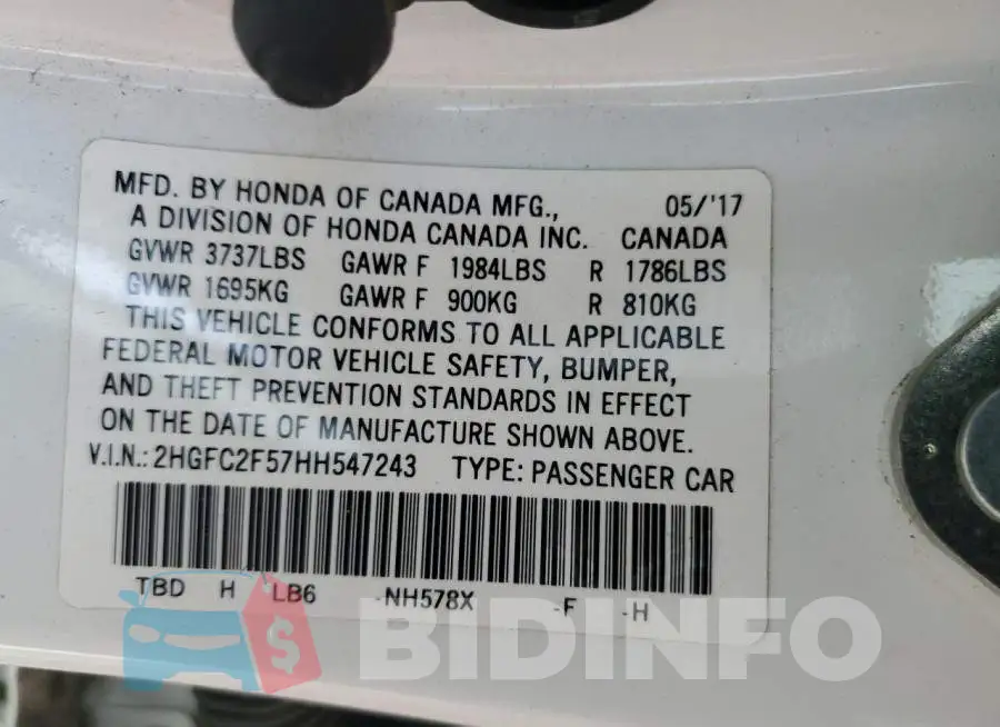 2HGFC2F57HH547243 Photo# 12