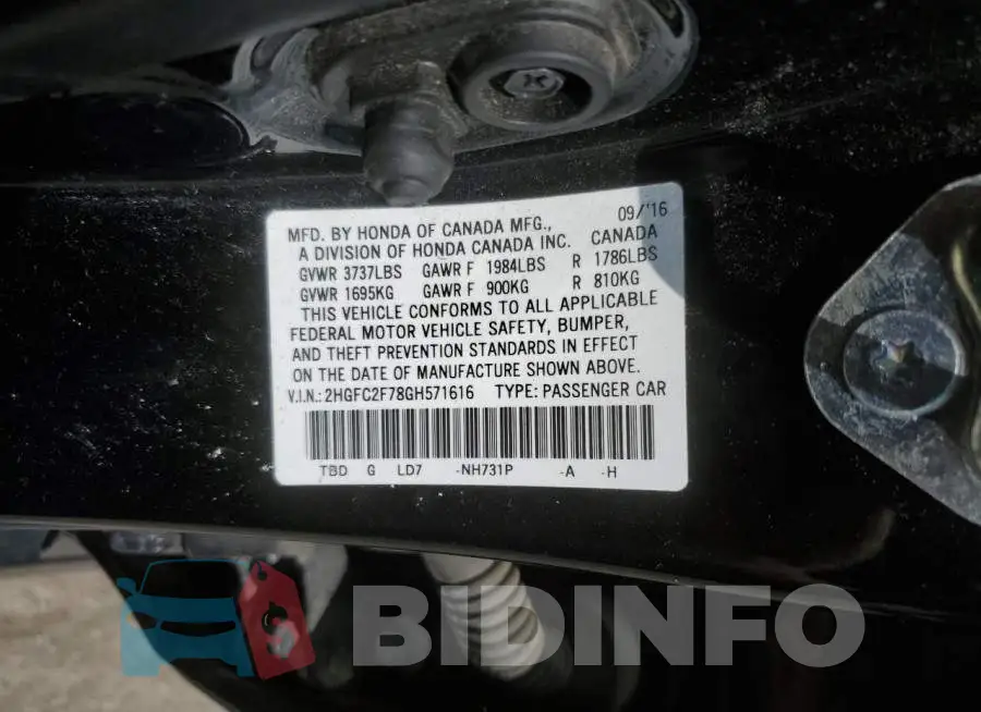 2HGFC2F78GH571616 Photo# 12