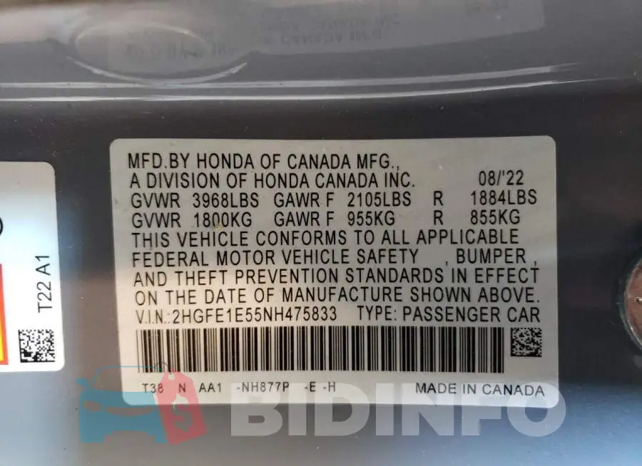 2HGFE1E55NH475833 Photo# 12