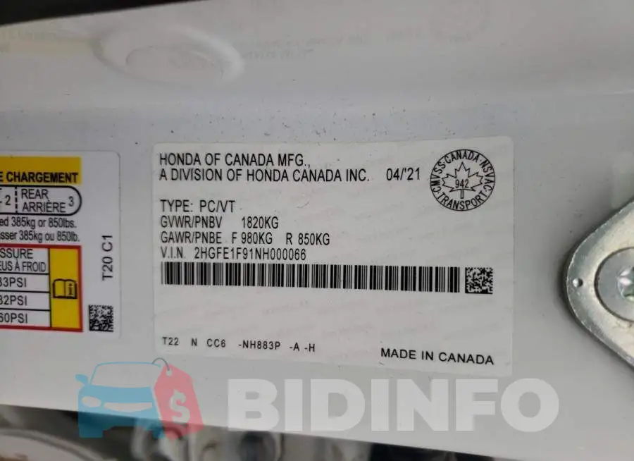 2HGFE1F91NH000066 Photo# 12
