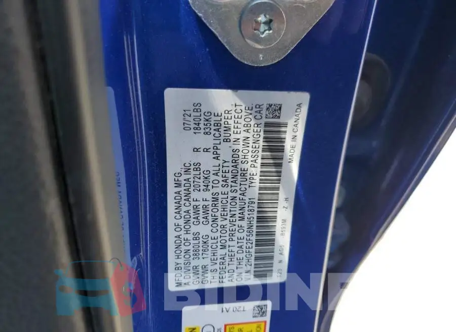 2HGFE2F56NH518791 Photo# 12