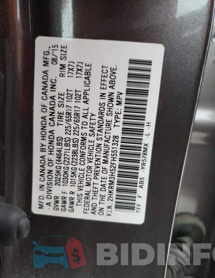 2HKRM3H52FH551328 Photo# 12