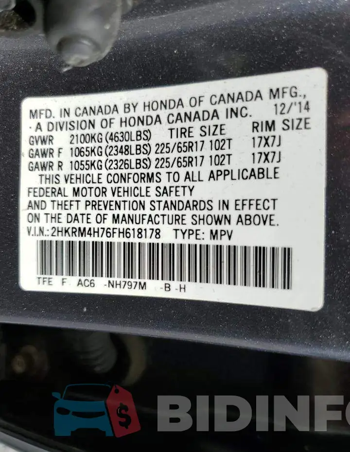 2HKRM4H76FH618178 Photo# 13