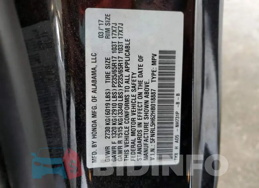 5FNRL5H62HB018887 Photo# 14