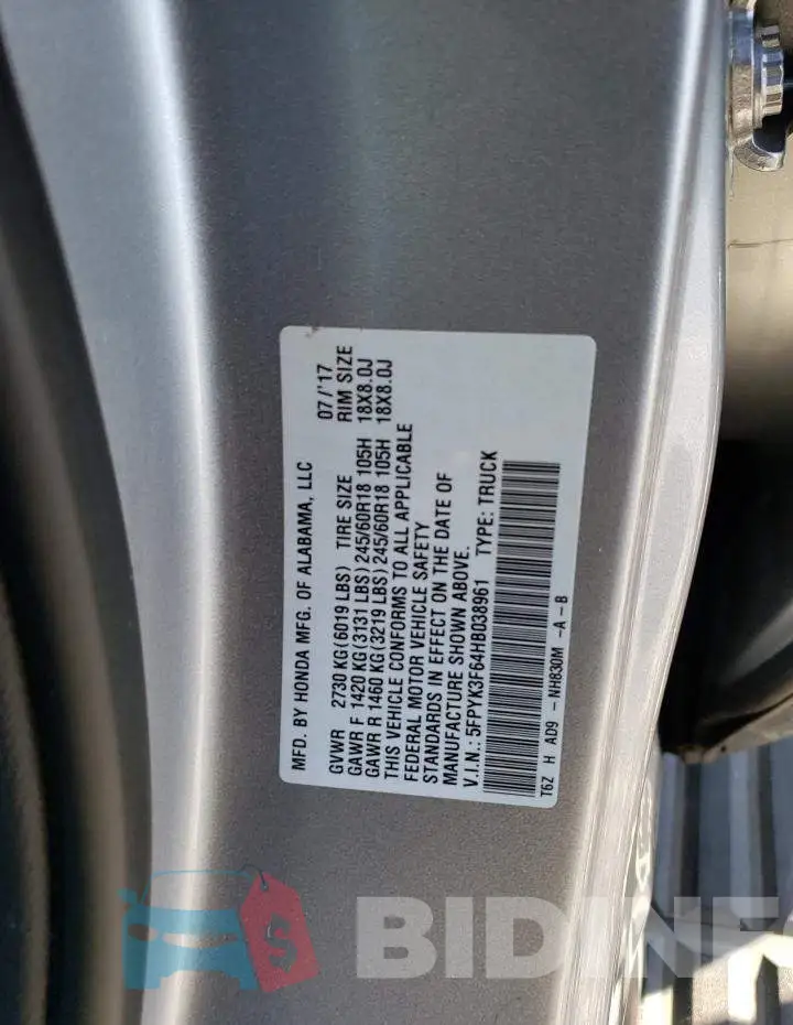 5FPYK3F64HB038961 Photo# 12
