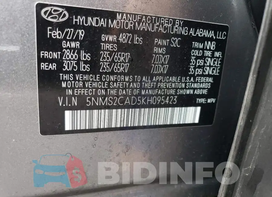 5NMS2CAD5KH095423 Photo# 13