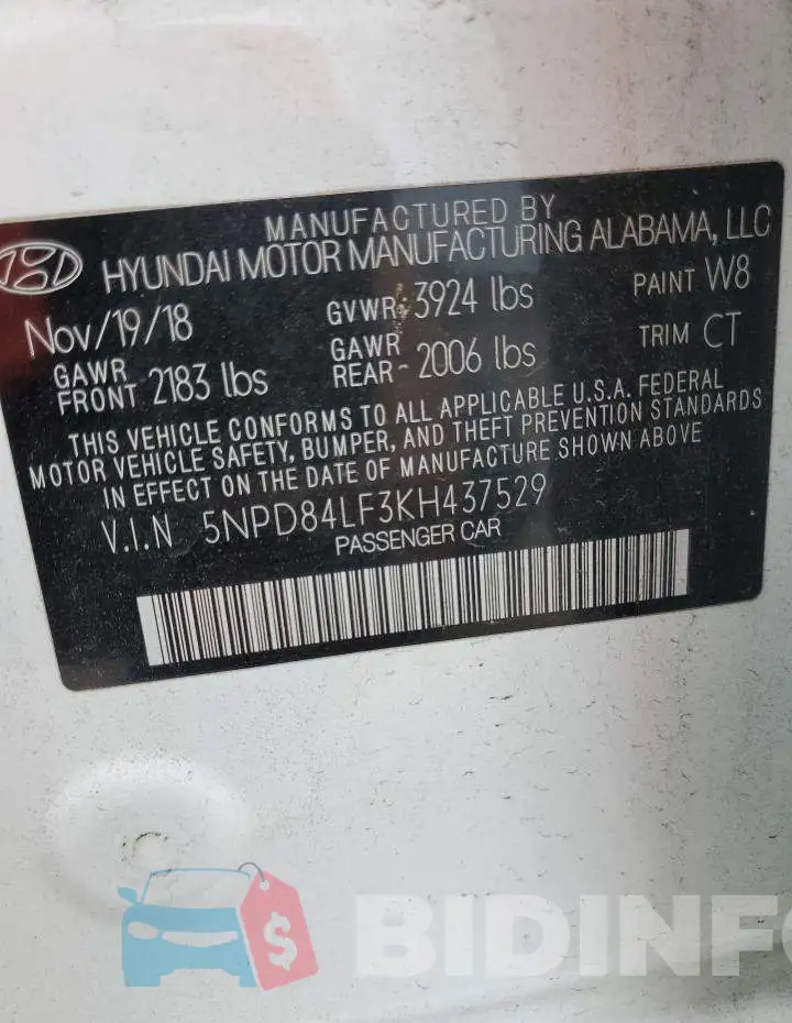 5NPD84LF3KH437529 Photo# 13