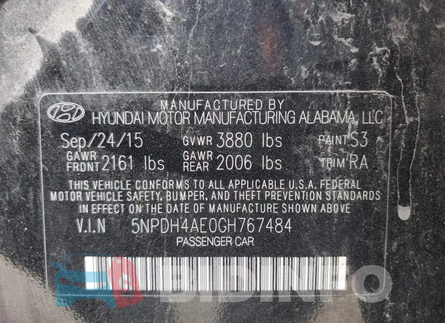 5NPDH4AE0GH767484 Photo# 12