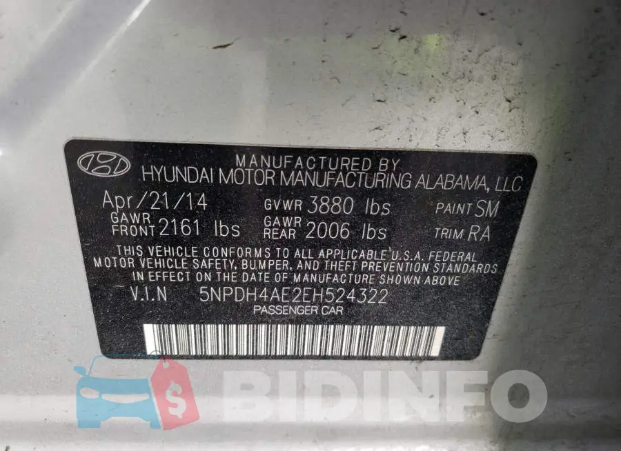 5NPDH4AE2EH524322 Photo# 12