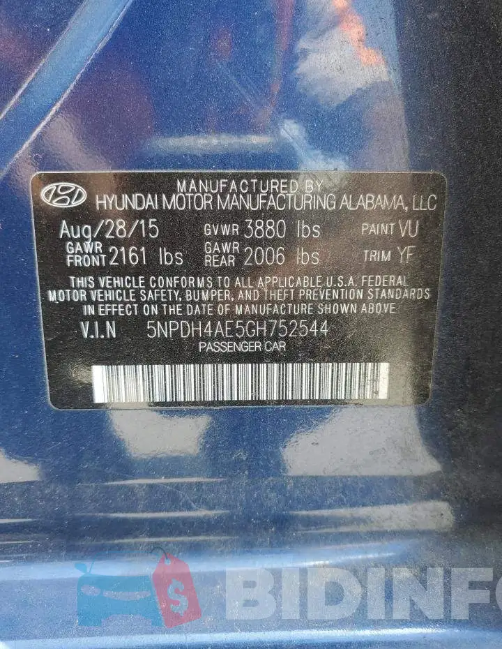 5NPDH4AE5GH752544 Photo# 12