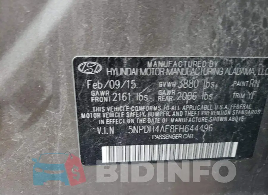 5NPDH4AE8FH644496 Photo# 12