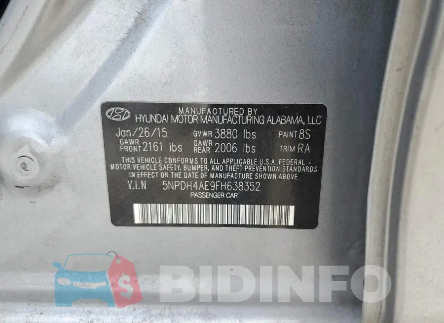 5NPDH4AE9FH638352 Photo# 12