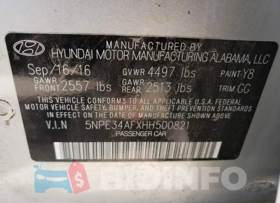 5NPE34AFXHH500821 Photo# 13