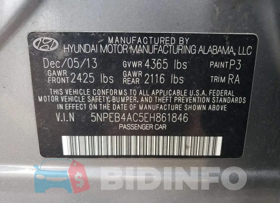 5NPEB4AC5EH861846 Photo# 12