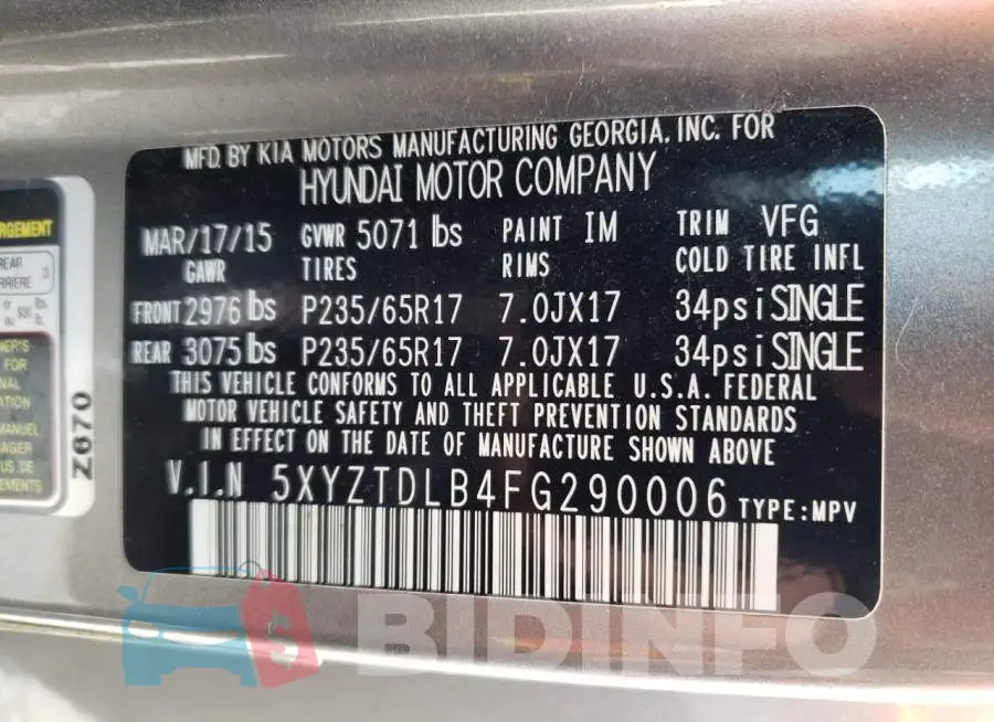 5XYZTDLB4FG290006 Photo# 13