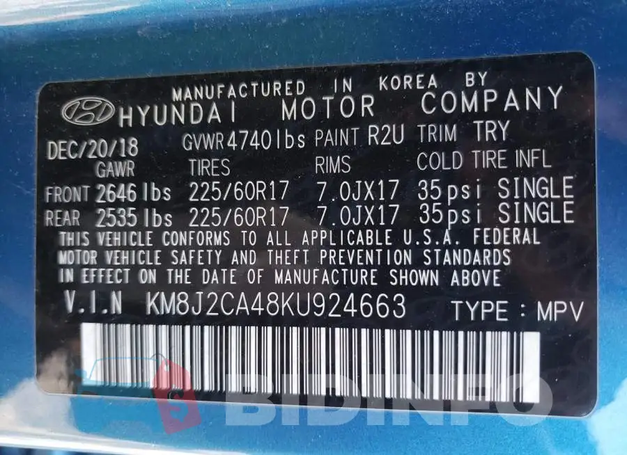 KM8J2CA48KU924663 Photo# 13