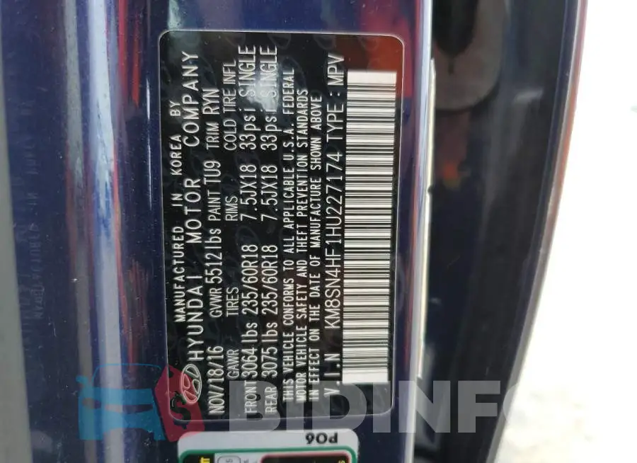 KM8SN4HF1HU227174 Photo# 13