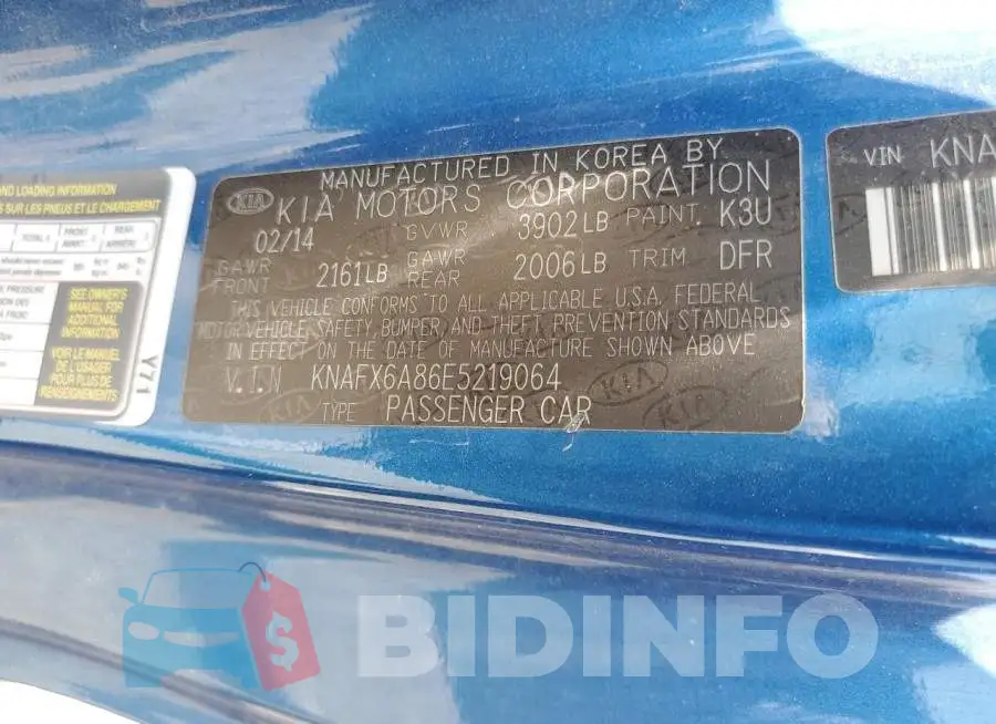 KNAFX6A86E5219064 Photo# 12