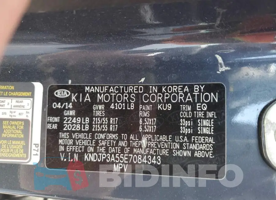 KNDJP3A55E7084343 Photo# 14