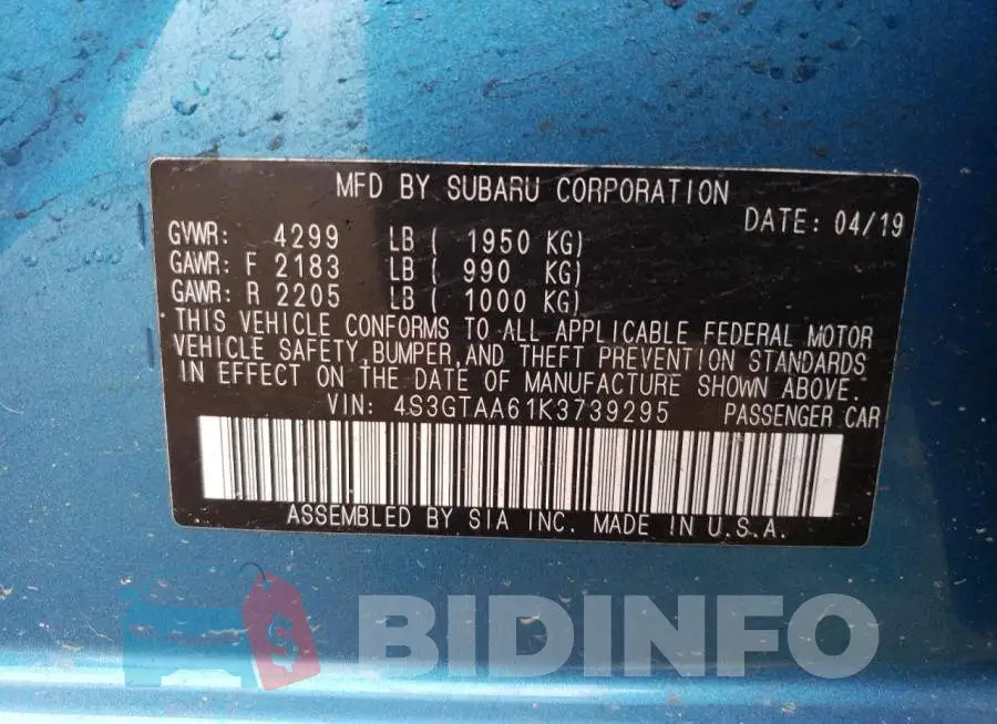 4S3GTAA61K3739295 Photo# 12