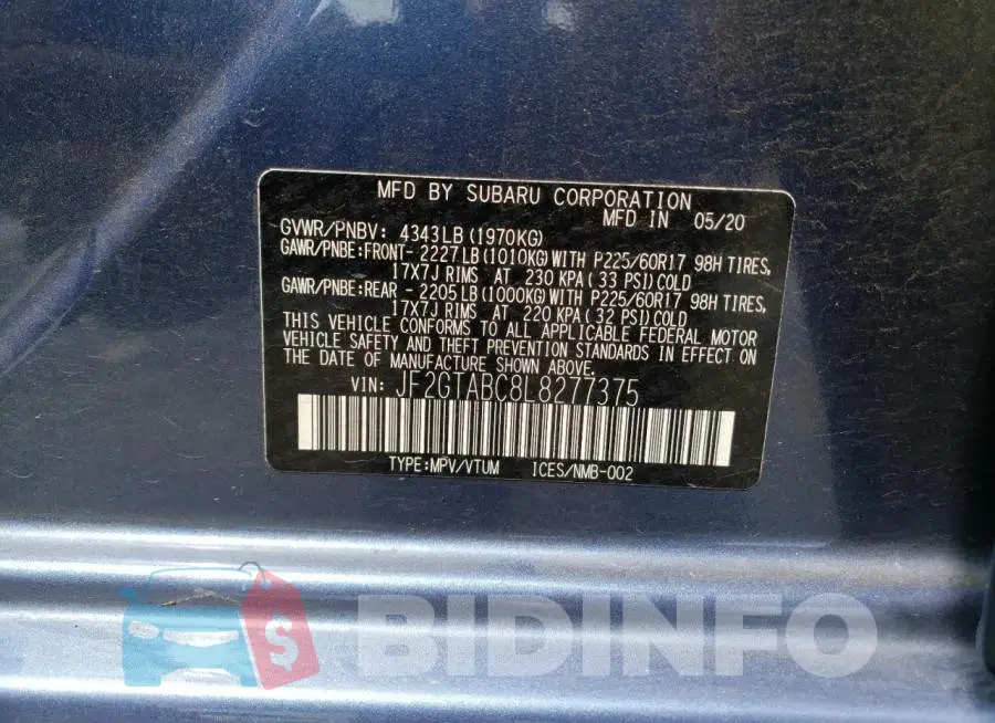 JF2GTABC8L8277375 Photo# 12