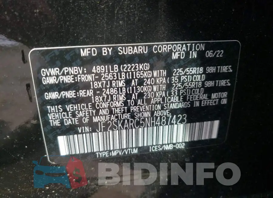 JF2SKARC5NH487423 Photo# 12